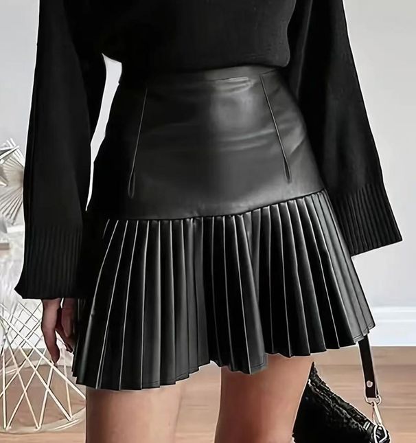 Cross-border European And American Style Leather Women's Small Pleated Skirt, Short A-line Skirt Wholesale_ecoleips.com