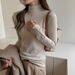 Women's High Neck Long Sleeve T-Shirt Autumn Winter Faux Cashmere German Velvet Design Base Layer Straight Shoulder mid Neck_ecoleips.com