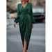 Women's Elegant Neck Pleated Split Puff Sleeve Long Dress Irregular Style For Special Occasions_ecoleips.com