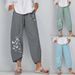 Suitable For All Seasons Summer Casual Loose Cotton Linen Butterfly Print Wide-Leg Pants For Women 3199_ecoleips.com