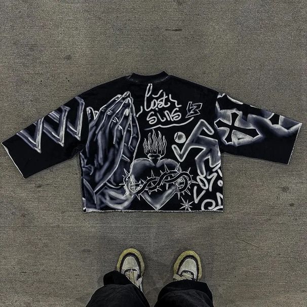 Men's Women's Y2K Dark Retro Harajuku Street Style Loose Fit 3D Printed Pullover T-Shirt New American Style Top_ecoleips.com