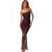 Spring/Summer Solid Color Patchwork Long Dress Women's Cool Elegant White Moonlight Style Spaghetti Strap Tie Waist Slim Fit_ecoleips.com