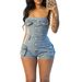 K European And American Women's Strapless Elastic Denim Jumpsuit_ecoleips.com