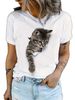 European And American Cross-border Foreign Trade Wholesale Clothing Cute Cartoon Cat Round-neck Plus-size Short-sleeve_ecoleips.com
