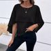 Women's Clothing Elegant Solid Color Chiffon Blouse For Women, Flowy Bell Sleeve & Layered Cape Design_ecoleips.com