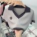 Unique Hong Kong Style Sweet Hot Girl Short Collar Sweater Top for Women Summer Niche Short Sleeved Shirt Female Fashion_ecoleips.com