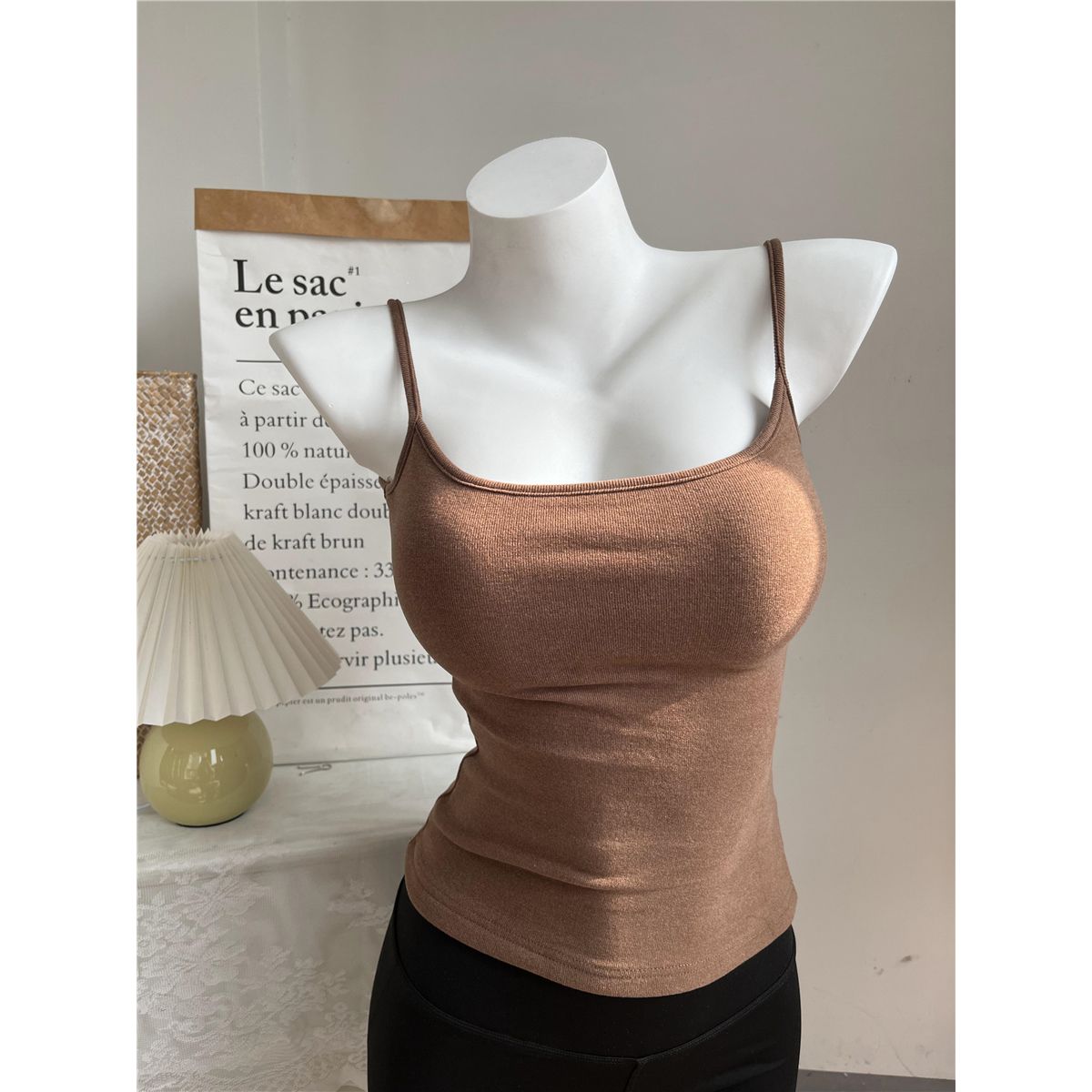 Large round Removable Brushed Fabric Camisole Top for Women Thickened Autumn Winter Style with Built-In Breast Pads Square Neck for Layering_ecoleips.com