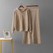 Women's Woolen Zip up Hooded Cardigan Set with Casual Loose Pants Solid Color Knitted Top And Bottoms_ecoleips.com