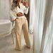Women's Clothing new summer sexy V-neck exposed waist long-sleeved high-waisted straight pants suit_ecoleips.com