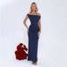 Women Fashion Elegant One Shoulder Straight Neck Slim Fit Hip Wrapped Bodycon Long Dress Casual Party Cocktail Daily Wear Maxi Dress_ecoleips.com
