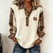 Women's 3D Print Color Block Denim Knit Sweater Long Sleeve Lapel Pullover Loose Fit European American Style Top_ecoleips.com