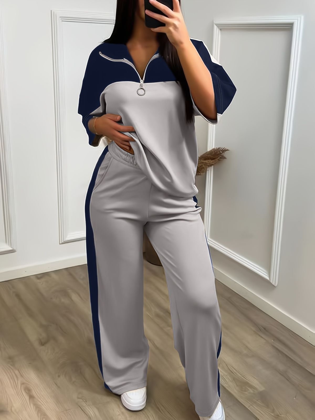 Women's Clothing Spring Summer Slimming Elegant Casual Suit Set Two Piece Sportswear Wide Leg Pants_ecoleips.com