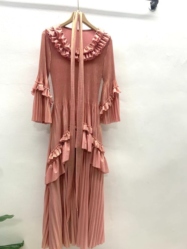Women's Clothing Pleated Temperament Dress Spring And Summer New Style Fashionable Slim Large Size Long Skirt_ecoleips.com
