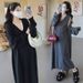 Autumn New Korean Fashion Lace Patchwork V-neck Tank Two-piece Set Maternity Dress_ecoleips.com