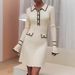 Women's Clothing Long Sleeved Lapel Button Wood Ear Edge Knitted Dress_ecoleips.com