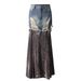 Denim Patchwork Frayed Off-Shoulder Velvet Long Sleeve Women's Crop Top And Skirt Set_ecoleips.com