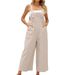 Women's Clothing Sleeveless Cotton And Linen Overalls Adjustable Straps Wide Leg Jumpsuit With Pockets_ecoleips.com