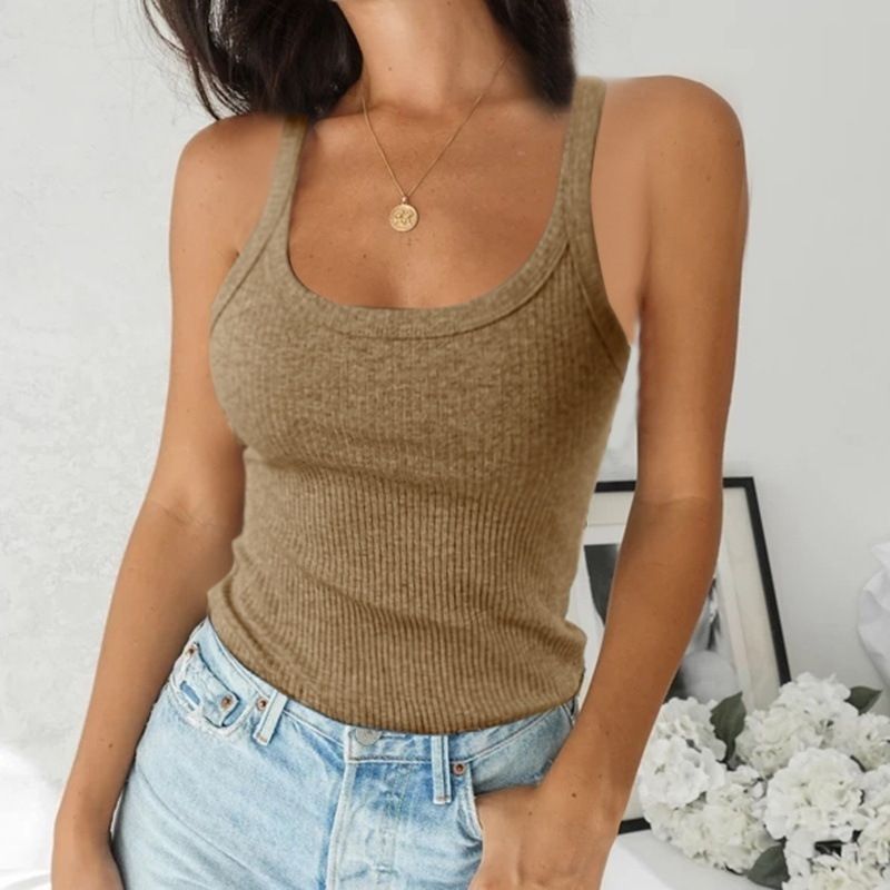 Women's Stretch Basic Tank Top – Slim Fit Sleeveless Tee For Layering (Black, Green, Gray, White, Khaki) – S To Xxl_ecoleips.com