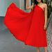 C8552 2023 Cro-Border Elegant Solid Color Pleated Sleevele Aymmetrical Neckline Large Hem Foreign Trade_ecoleips.com