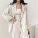 Elegant Autumn Blazer Set With High-Waist Wide-Leg Pants, Fall Office Wear & Casual Outfit For Women_ecoleips.com