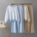 Women's Autumn Winter Striped Knitted Hooded Top Wide Leg Pants Trendy Two Piece Set Casual Fashion_ecoleips.com
