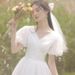 White Formal Registration, Suitable Everyday Wear, Elegant V-neck French-style For Birthday Parties, Light Wedding Dress_ecoleips.com