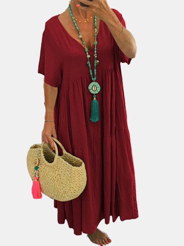 Women's Spring And Summer V-Neck Swing Dress – Flowy Long Dress In Multi-Colors For Spring & Summer_ecoleips.com
