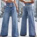 Women's High Waist Wide Leg Jeans Floral Print Slit Hem Retro Button Detail Spring Summer New Arrival Denim_ecoleips.com
