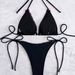 Women's Sexy Lace-Up Bikini Set Two-Piece Swimsuit Lace Edge Bow Design Polyester_ecoleips.com