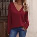2025 Autumn/Winter New Solid Color V-neck Loose Long Sleeve Button Women's T-shirt_ecoleips.com