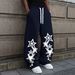 Gothic Star Print High Waist Wide Leg Pants Adjustable Drawstring Lightweight Comfortable Casual Trousers for Women_ecoleips.com