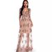 Glam Sequin Maxi Dress - V-Neck Disco Retro Evening Gown With Floral Embroidery (S-XL)_ecoleips.com
