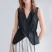 100% Linen V-Neck Vest For Women - Short Sleeveless Tank Top With Waist Tie, French Minimalist Style, Natural & Black_ecoleips.com