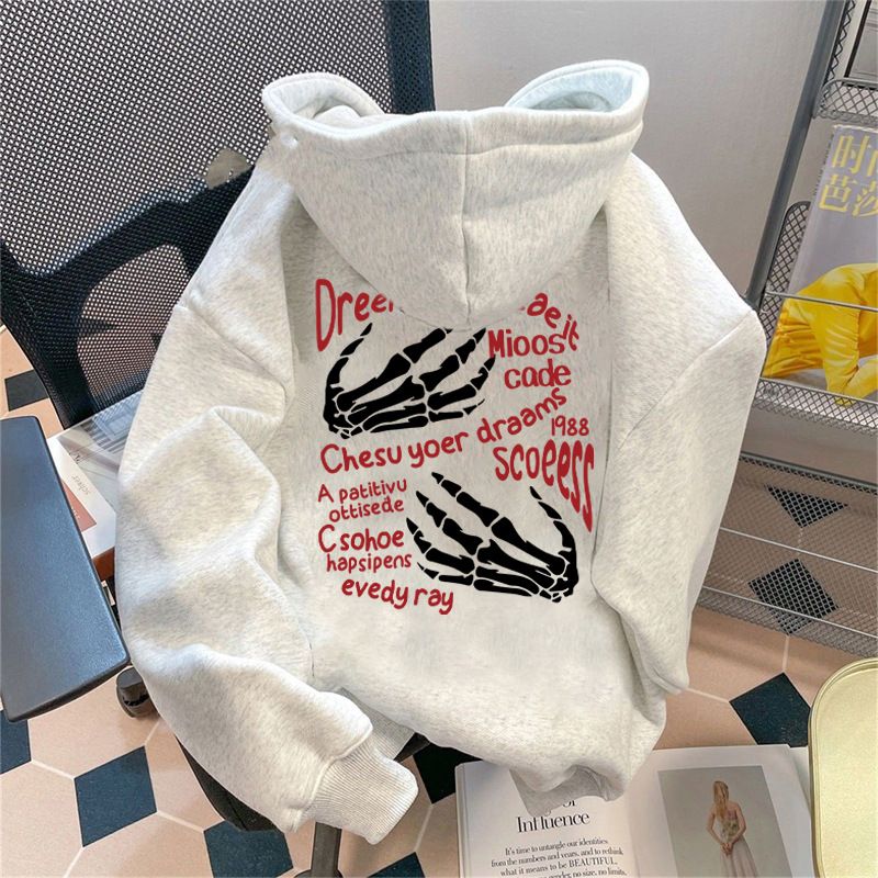 Women's American Style Casual Hooded Sweatshirt Fleece Lined Thickened Long Sleeve Top Loose Fit for Autumn Winter_ecoleips.com