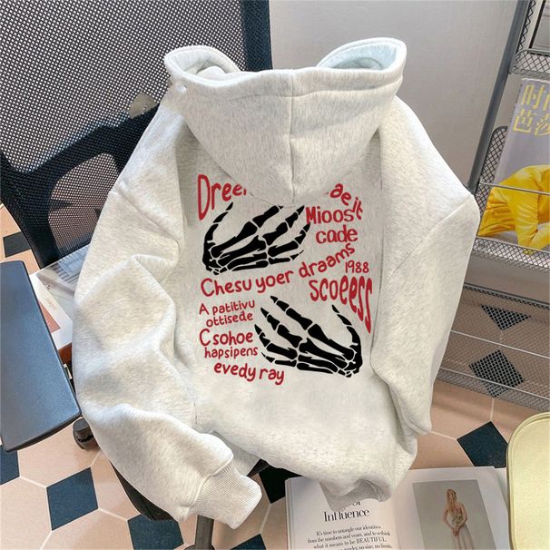 Women's American Style Casual Hooded Sweatshirt Fleece Lined Thickened Long Sleeve Top Loose Fit for Autumn Winter_ecoleips.com
