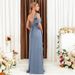 Summer New Style Solid Color Women's Evening Dress Slit Lace Up Strappy Backless Fashion Ruffled Ribbon Long Dress For Party Wear_ecoleips.com