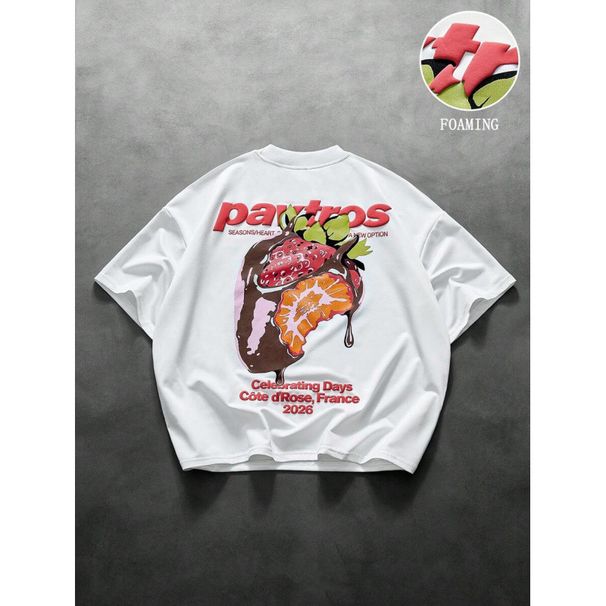Men's Pure Cotton T-Shirt European Size Strawberry Print Fruit Graphic PAVTROS Casual Short Sleeve Top for Men_ecoleips.com