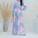 Women's Clothing Modest Abaya Dress Muslim Modest Dress – Floral Print Chiffon Abaya With Stand Collar & Lantern Sleeves ( Middle Eastern Style)_ecoleips.com