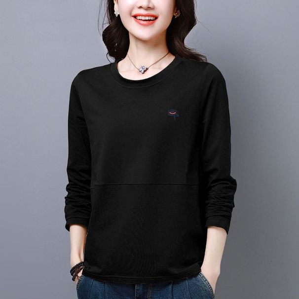 A 200-Jin Approximately 100 Kg Korean-Style Autumn Long-Sleeved T-Shirt For Women In Plus Sizes, Featuring A Loose Fit_ecoleips.com
