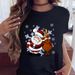 Fashionable Merry Christmas Tree Santa Claus Cute Casual Trendy White Plus Size Short Top T-Shirt For Women_ecoleips.com