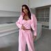 Casual Solid Color Women's Suit Long-sleeved Hooded Zipper Cardigan Sweater Strappy Wide-leg Pants Two-piece Set_ecoleips.com