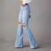 Women's Clothing Washed Hole High Waist Temperament Denim Wide Leg Pants _ecoleips.com