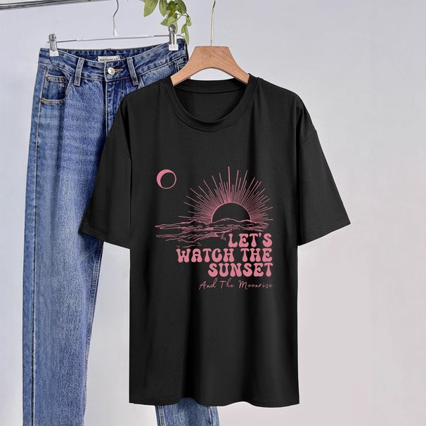 Women's Casual Round Neck Short Sleeve T-Shirt Multi-Color American Style Simple Fashionable Sports Top Solid Printed Loose Fit_ecoleips.com