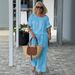 Spring/Summer Women's Two-Piece Set American Style Drawstring Round Neck Top And Loose Pants Casual Comfortable_ecoleips.com