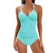 Women's Clothing Halter Neck Bikini Solid Color Strap Split Two Piece Bikini Swimsuit_ecoleips.com