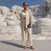 Women's plus Size Long Sleeve Cardigan Two Piece Set Casual Solid Color Loungewear Comfortable Knit Coordinated Outfit_ecoleips.com