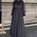 Elegant One-Sided Ruffle Long Dress With Petal Sleeves – Sea Blue / Silvery / Graphite (S-XL)_ecoleips.com