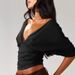 Spring/Summer Women's V Neck Batwing Sleeve Slim Waist Short Top Fashionable Sexy Cross Border European American Style_ecoleips.com