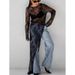 Lace-Embellished Sheer Dress With A Slit, Featuring A Chic Round Neckline And Long Sleeves, Perfect For Summer And Autum_ecoleips.com