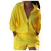 Women's Casual Long Sleeve Shirt And Shorts Set Printed Vacation Style Zipper Closure Clothing_ecoleips.com
